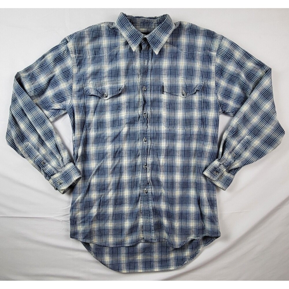 VTG 90's Wrangler Flannel Shirt Mens Med Plaid Lightweight Western Rodeo